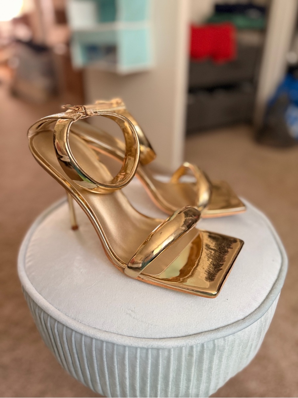 PrettyLittleThing Gold Metallic Strappy High Heels